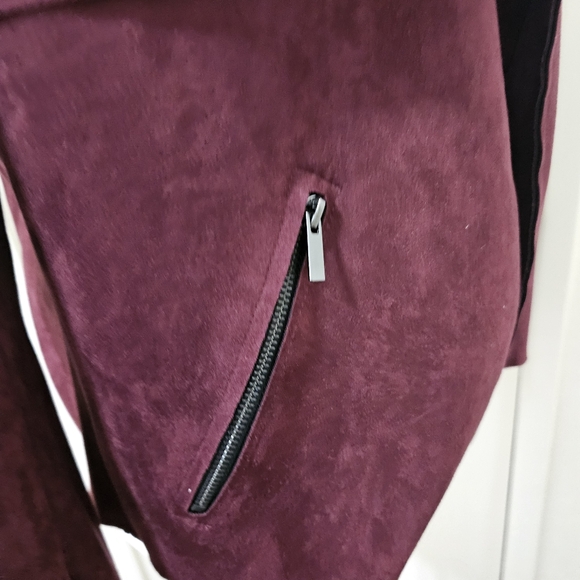 Kut Faux Suede Jacket Burgundy Open Front Womens Medium - Picture 10 of 11